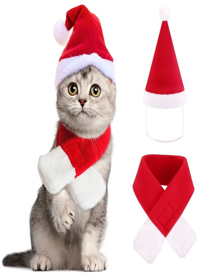 YUJUN 2PCS Cat Santa Hat with Scarf Outfit for Puppy Kitten Christmas Party Costume Supplies - Image 1